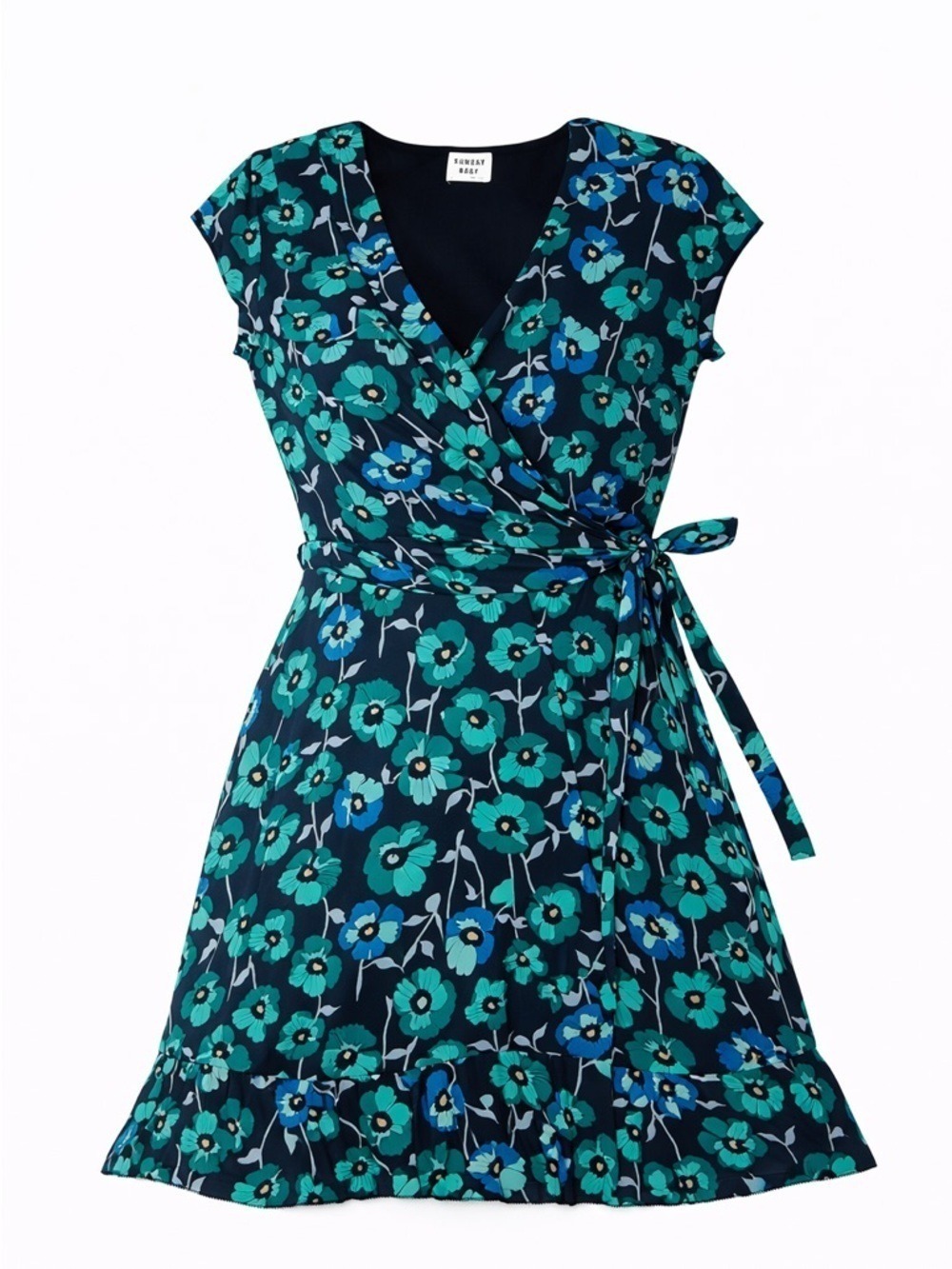Aritzia Sunday Best Savoy blue coral short sleeve wrap belted dress Size 2
